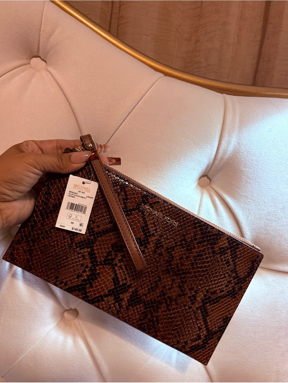 MICHAEL Michael Kors Brown Snake-Print Wristlet Clutch